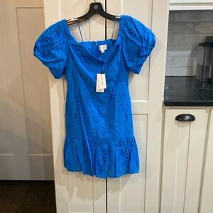 Milly Blue Butterfly Eyelet Off The Shoulder Dress Size 10 NWT